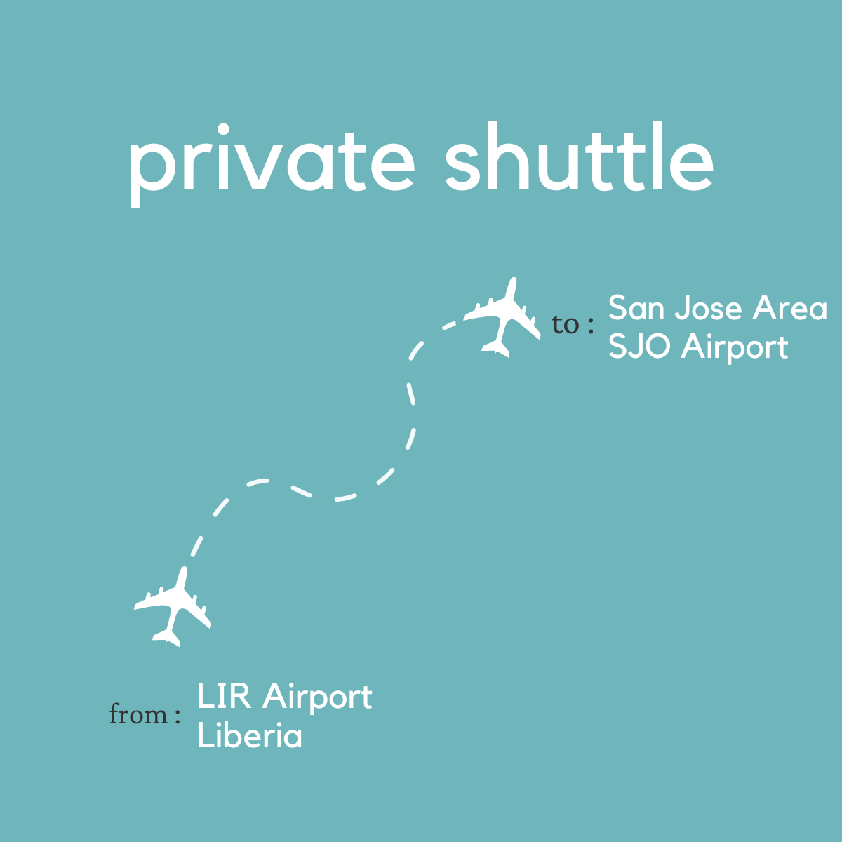 To San José Area & Juan Santamaría International Airport (SJO) From Liberia Area & Daniel Oduber Quirós International Airport (LIR) (Private)