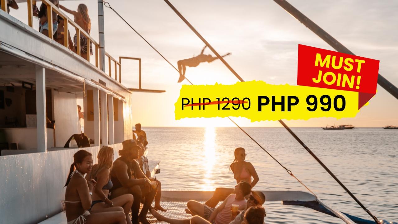 (Female) Early Bird Package: Island Hopping Adventure Boracay + Sunset Boat Party Cruise