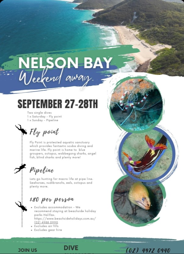 Dive Nelsons Bay Sat 27th-Sun 28th September 2025