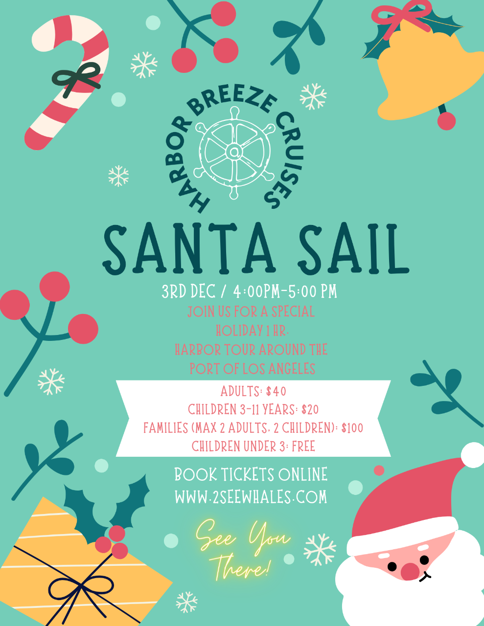 Santa Sail Extended 1-Hour Harbor Tour on 12/3/23 FROM SAN PEDRO