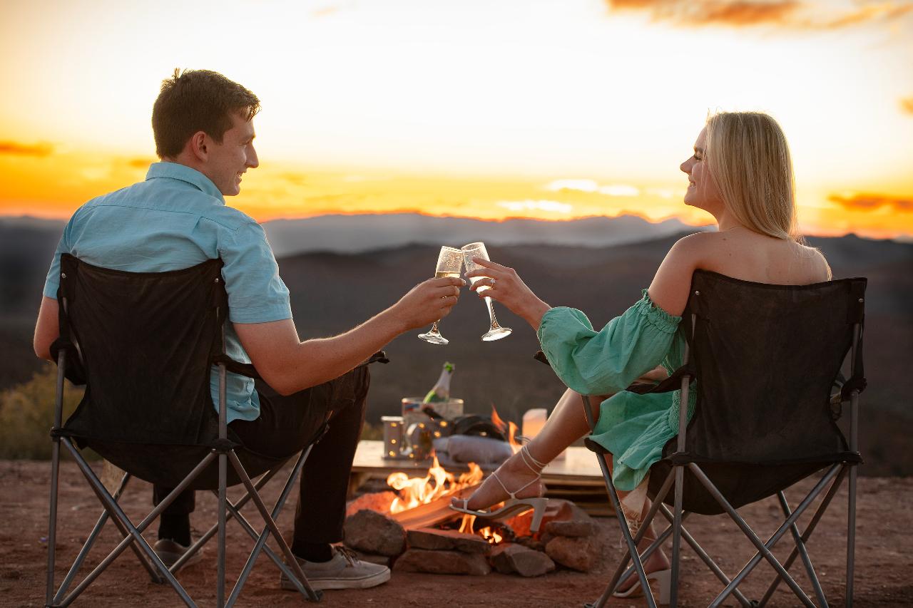 Couples Sunset picnic at the Mountain Overlook