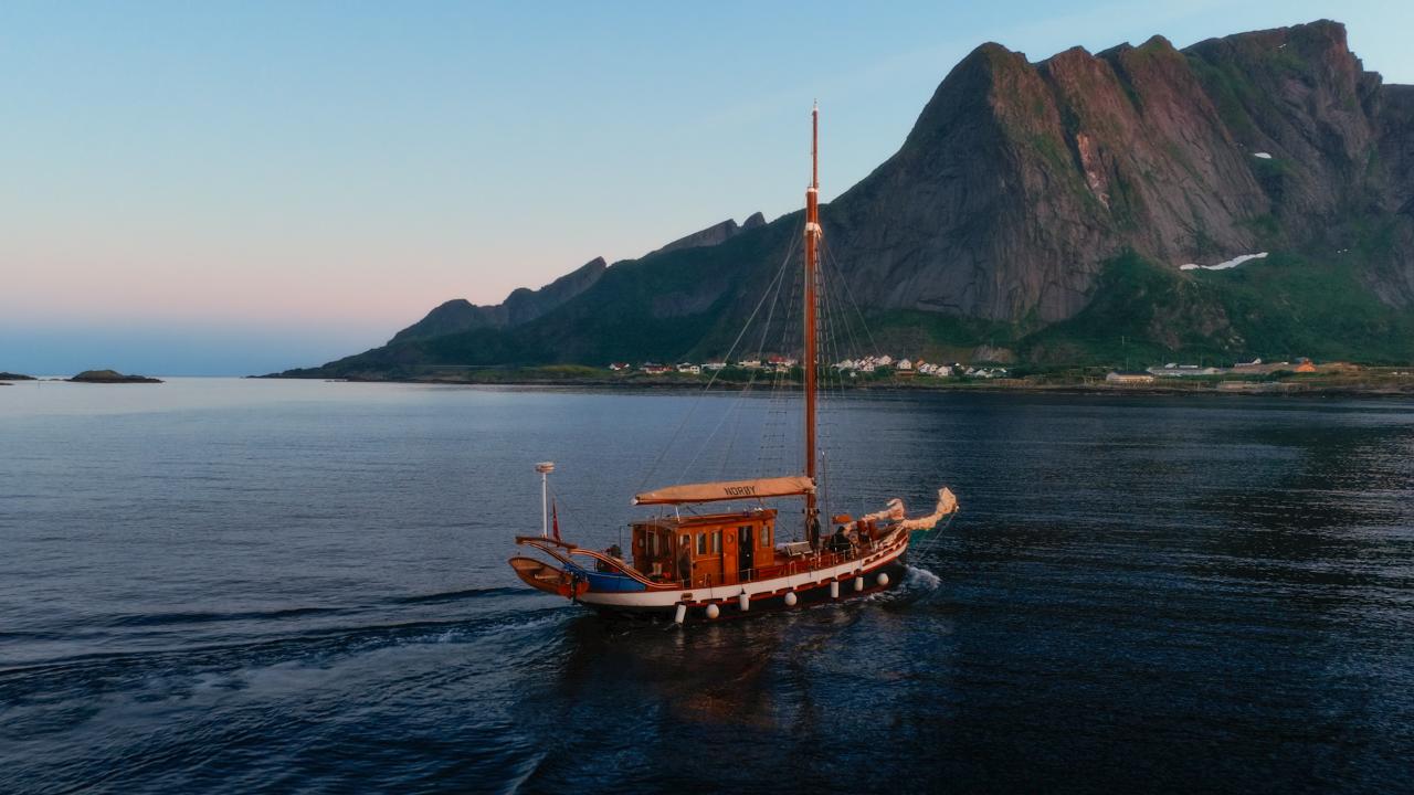 Whale safari on a traditional wood ship