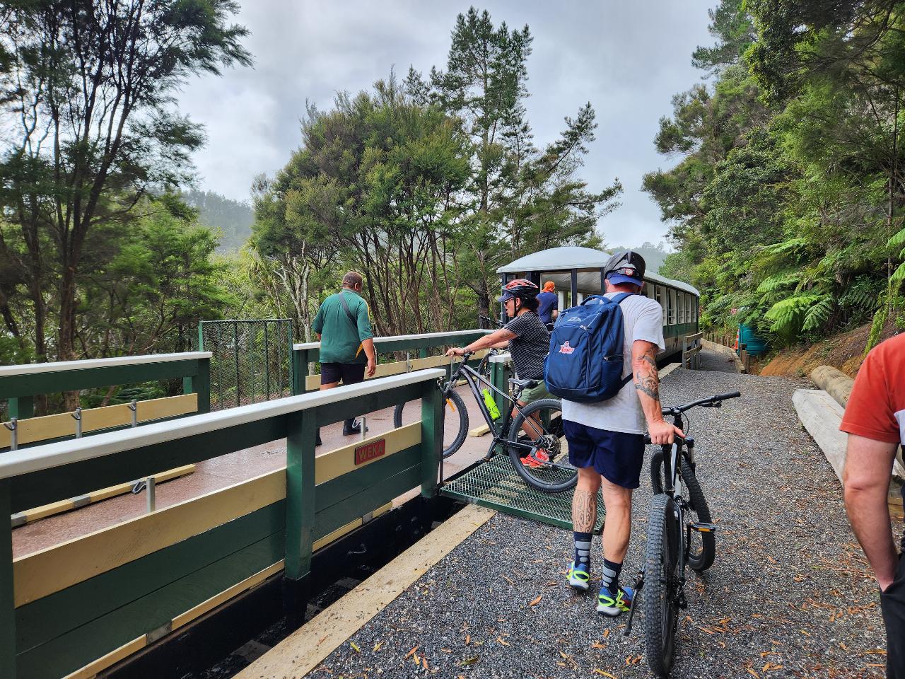 Twin Coast Great Ride Cycle Train Connection - boarding Whangae Tunnel 