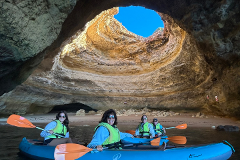 From Faro: Benagil Cave Kayak Tour, Algar Seco, Boneca’s Cave, Cliff Jumping & Free Time in Carvoeiro