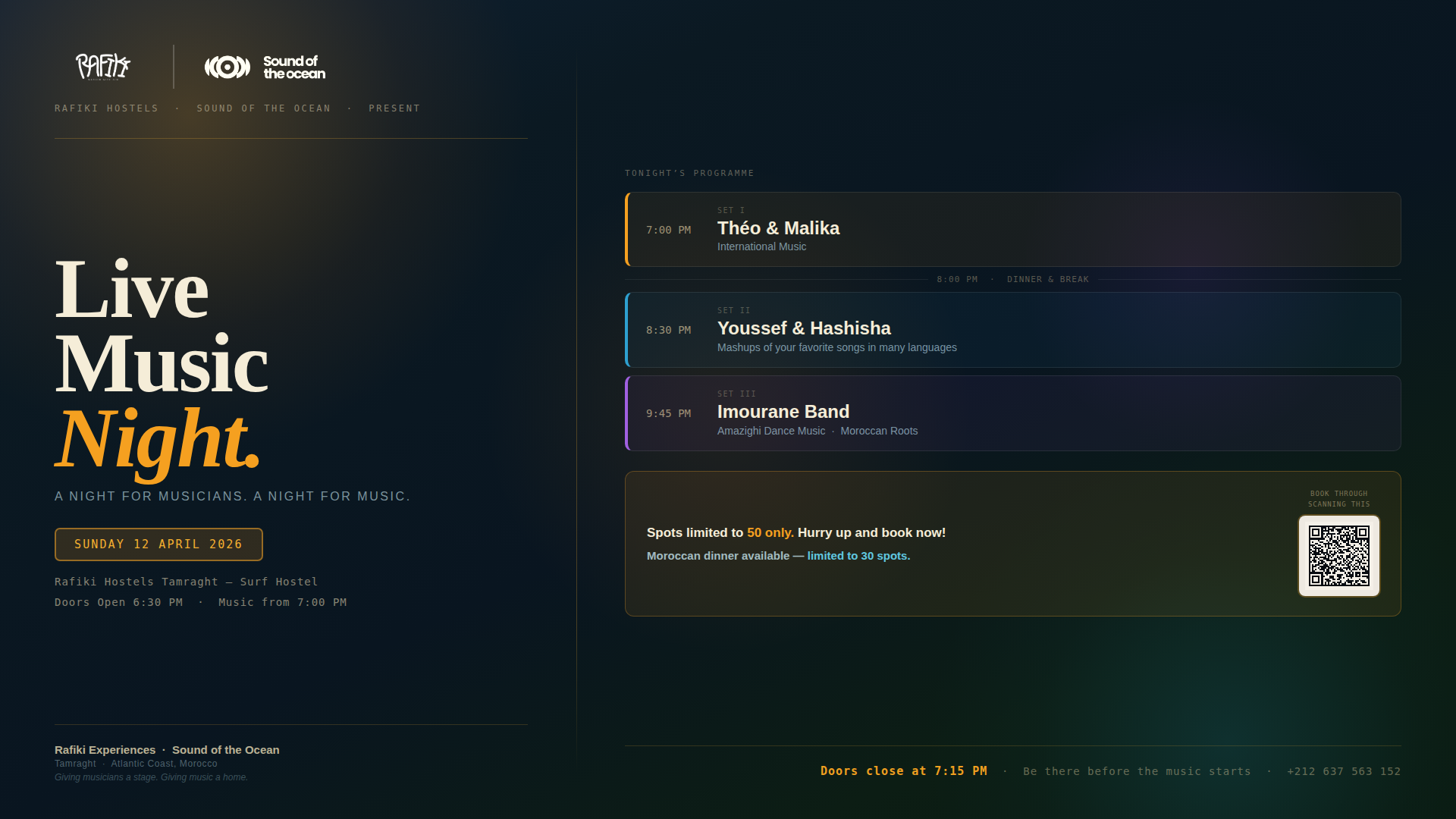 Live Music Sunset — Tamraght · Rafiki × Sound of the Ocean