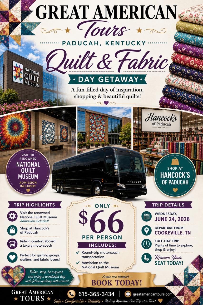 Paducah, Kentucky Quilt & Fabric Day Getaway