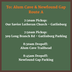 Route A - One Way: Alum Cave & Newfound Gap Dropoff 8:30am