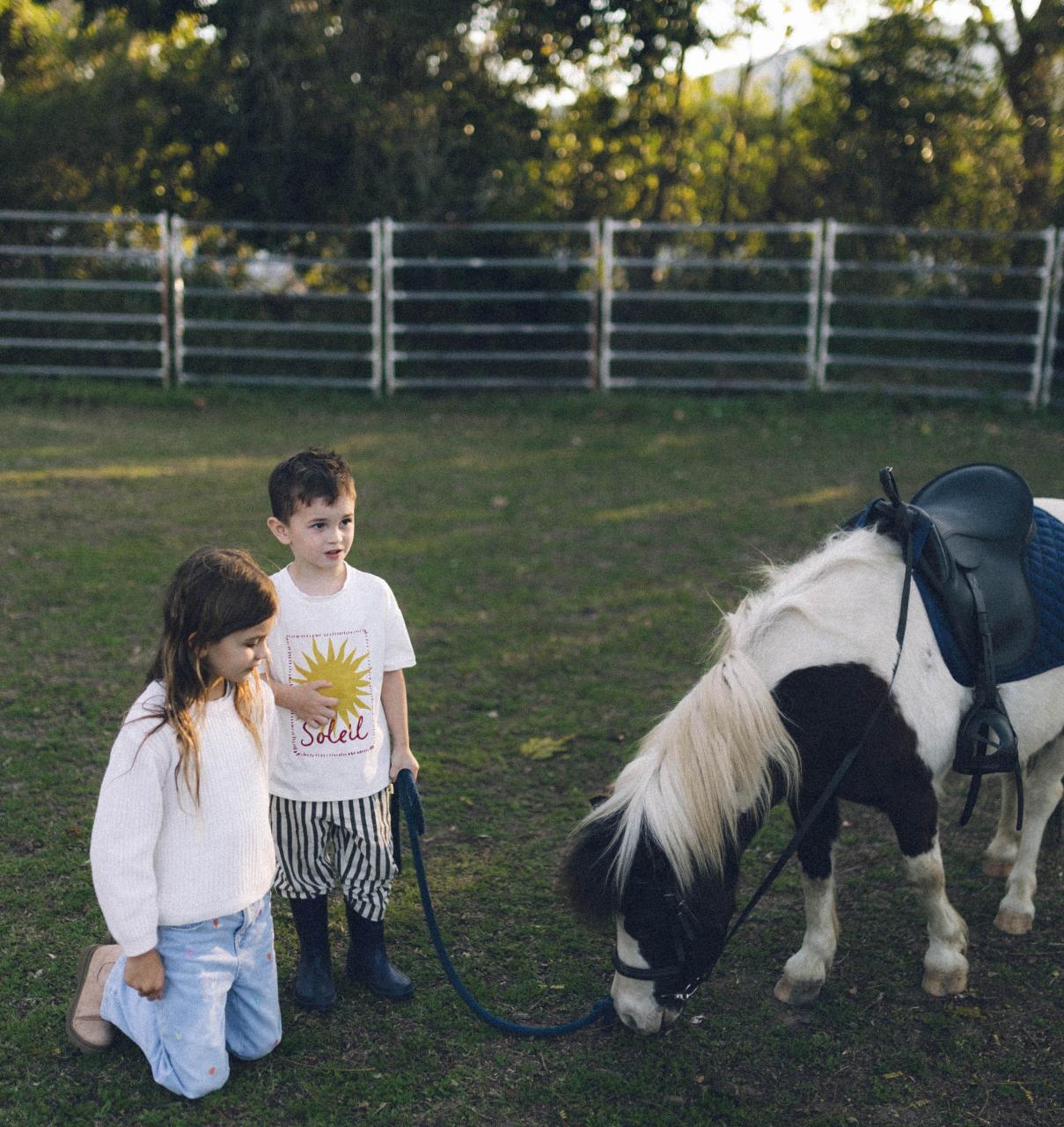 Oreo the pony giving a supervised led ride at a birthday party