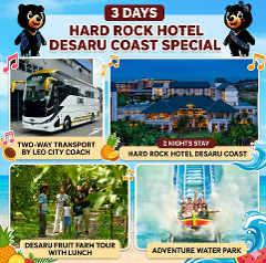 3 Days Hard Rock Hotel Desaru Coast with Adventure Water Park & Desaru Fruit Farm Tour with Lunch