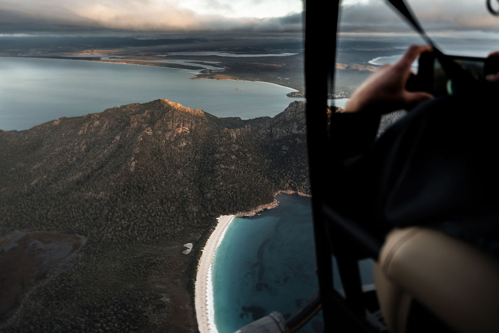 Up Over Wineglass Bay - Heli Doors Off