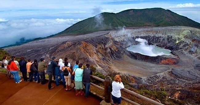 Poás Volcano with waterfall la Paz