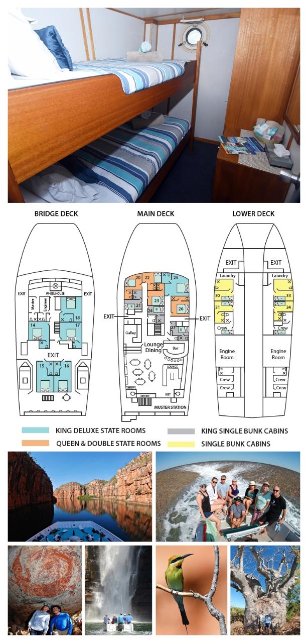 Single Bunk Cabin on the Lower Deck - Solo Use - Kimberley 13 Night Adventure Tour - Wyndham to Broome