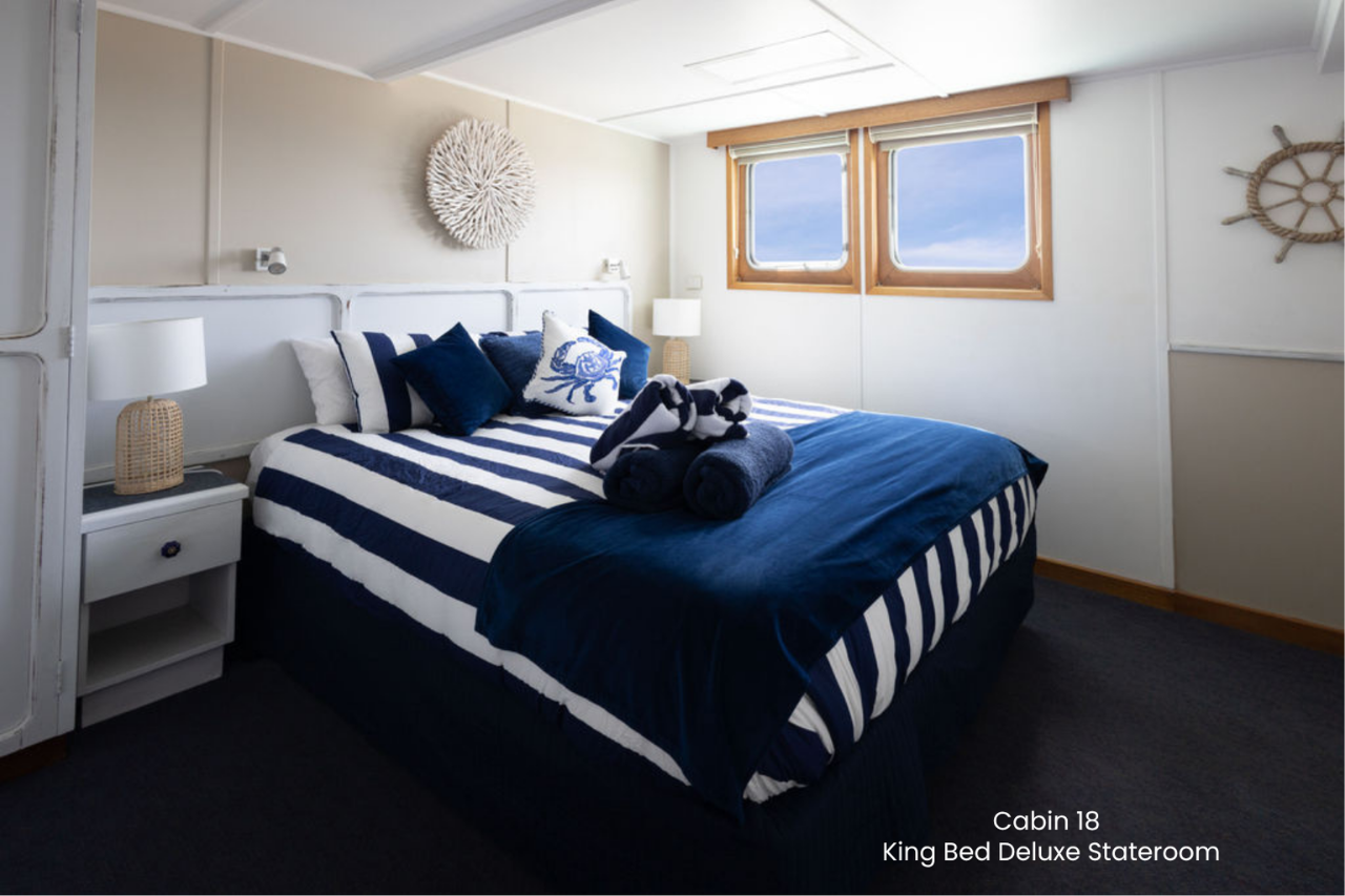 Cabin 18 - King Bed Deluxe Stateroom on the Bridge Deck - Abrolhos Islands Cruise - Fly out & Boat back