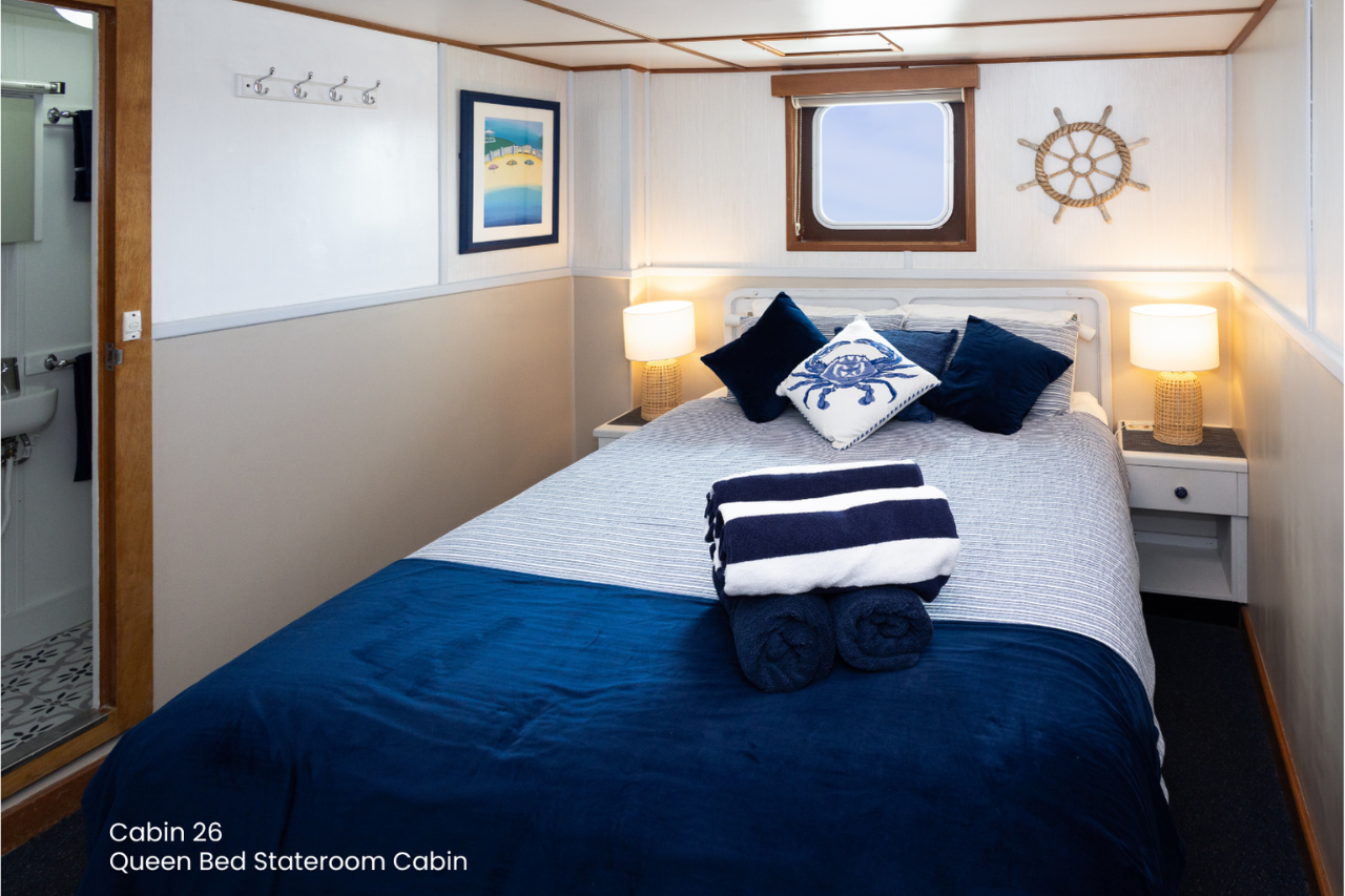 Cabin 26 - Queen Bed Stateroom on the Main Deck - Abrolhos Islands Cruise - Fly Out & Boat back