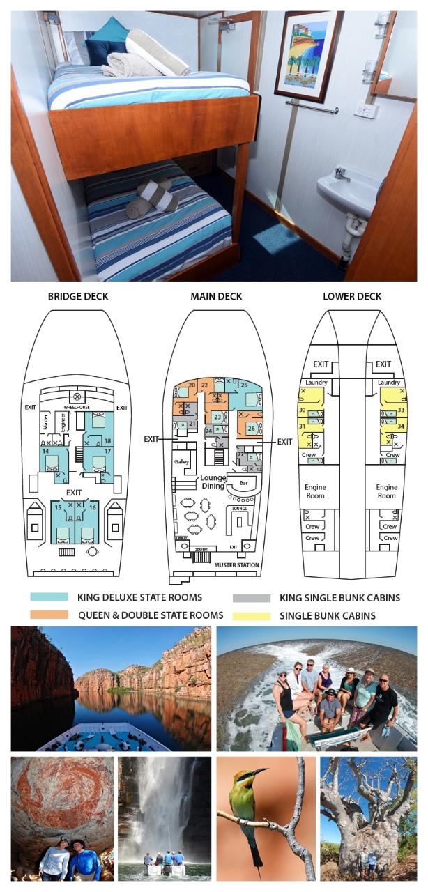 Cabin 24 - Wyndham to Broome - King Single Internal Bunk Cabin on the Main Deck -  Kimberley 13 Night Adventure Cruise 