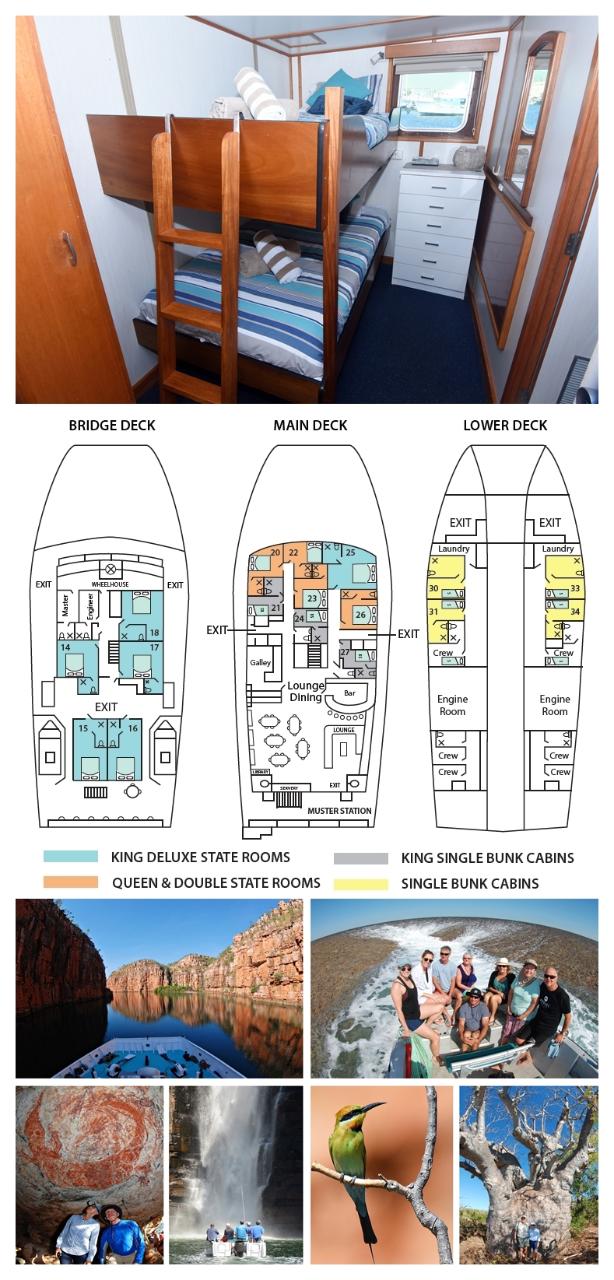 King Single Bunk Cabin on the Main Deck - Cabin 21/27 - Kimberley 13 Night Adventure Tour - Wyndham to Broome