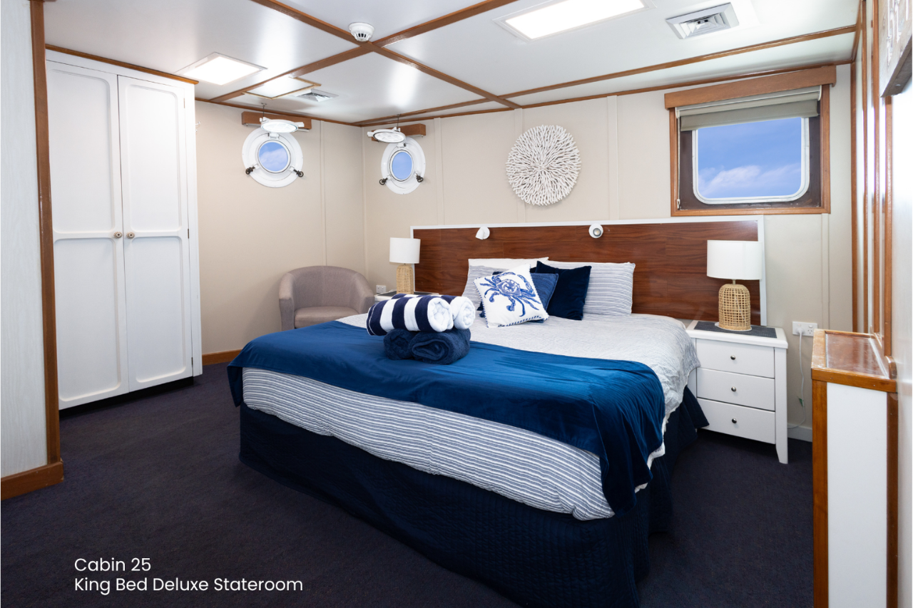 Cabin 25 - Broome to Wyndham - King Bed Deluxe Stateroom on the Main Deck - Kimberley 13 Night Adventure Cruise