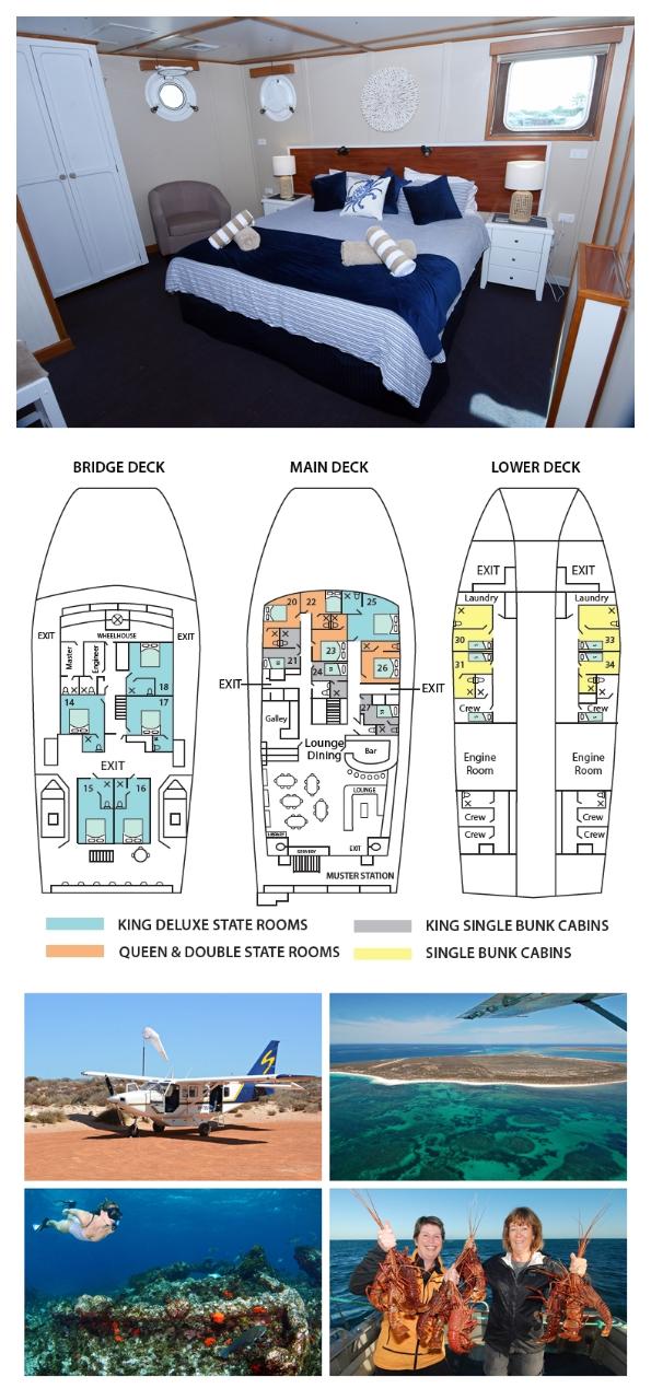 Cabin 25 - King Bed Deluxe Stateroom on the Main Deck - Abrolhos Islands Cruise - Fly out & Boat back