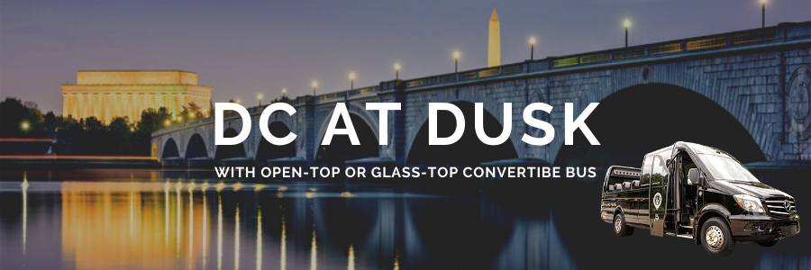 DC AT DUSK WITH GLASS-TOP OR OPEN-TOP CONVERTIBLE BUS 