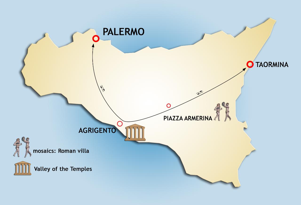 Private Transfer Tour from Palermo to Taormina: stopovers at Valley of the Temple and Roman Villa