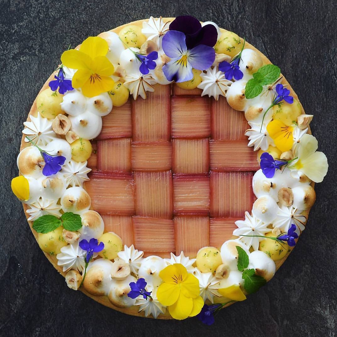 Lemon Rhubarb Tart with Italian Meringue, Rhubarb Lattice & Edible Flowers, 8 inch with Zie Zillah (Hands-on) - Tuesday, 12th February 6:30PM