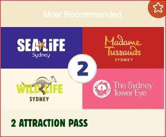 悉尼精华景点4选2套票（悉尼塔/水族馆/野生动物园/杜莎夫人蜡像馆）Sydney Attractions 2x Combo Tickets (Aquarium, Wildlife Zoo, Sydney Tower, Madame Tussauds)