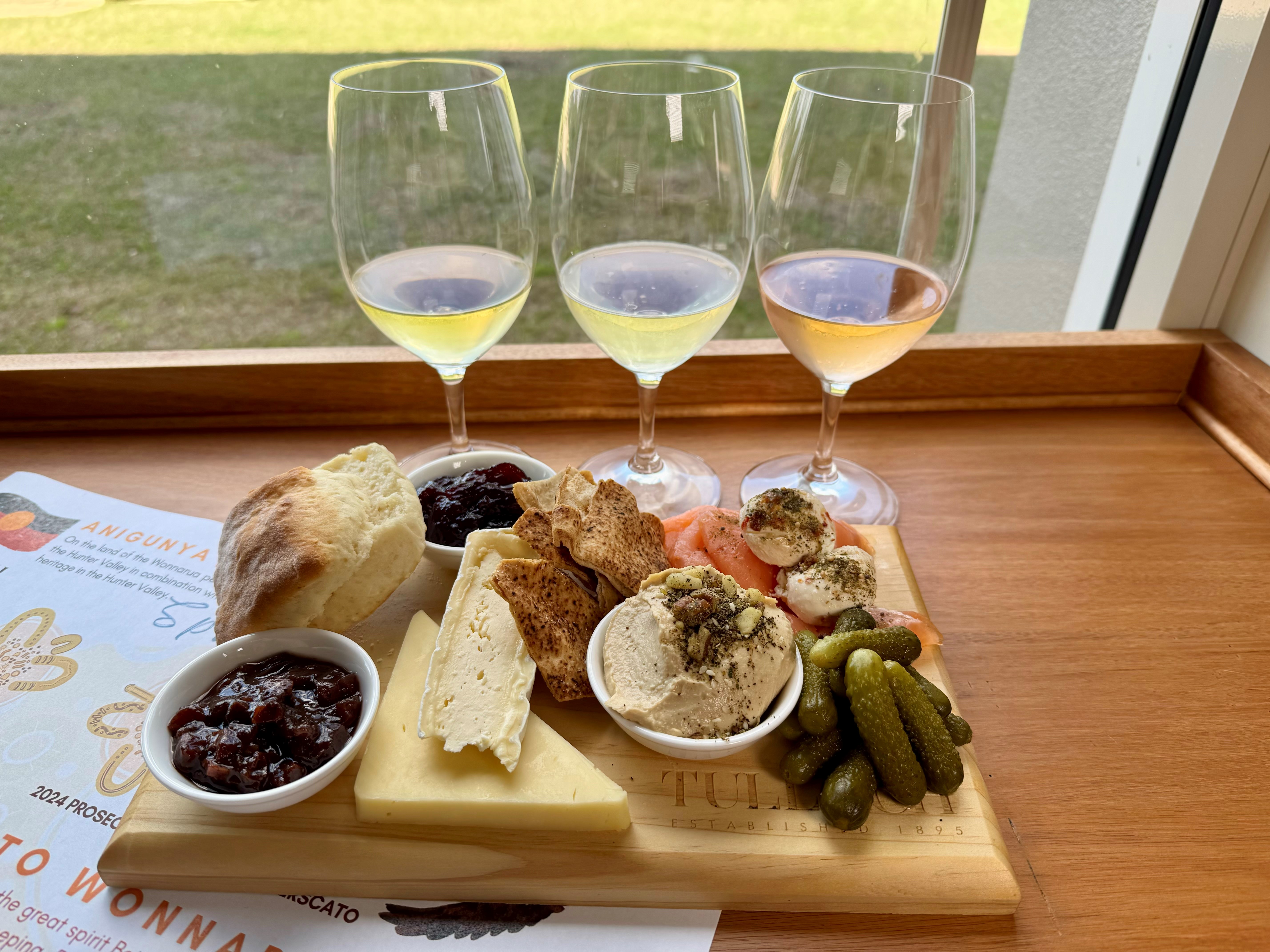 Tulloch Wines 'Welcome to Wonnarua' Sparkling Tasting & Brunch Board with native ingredients