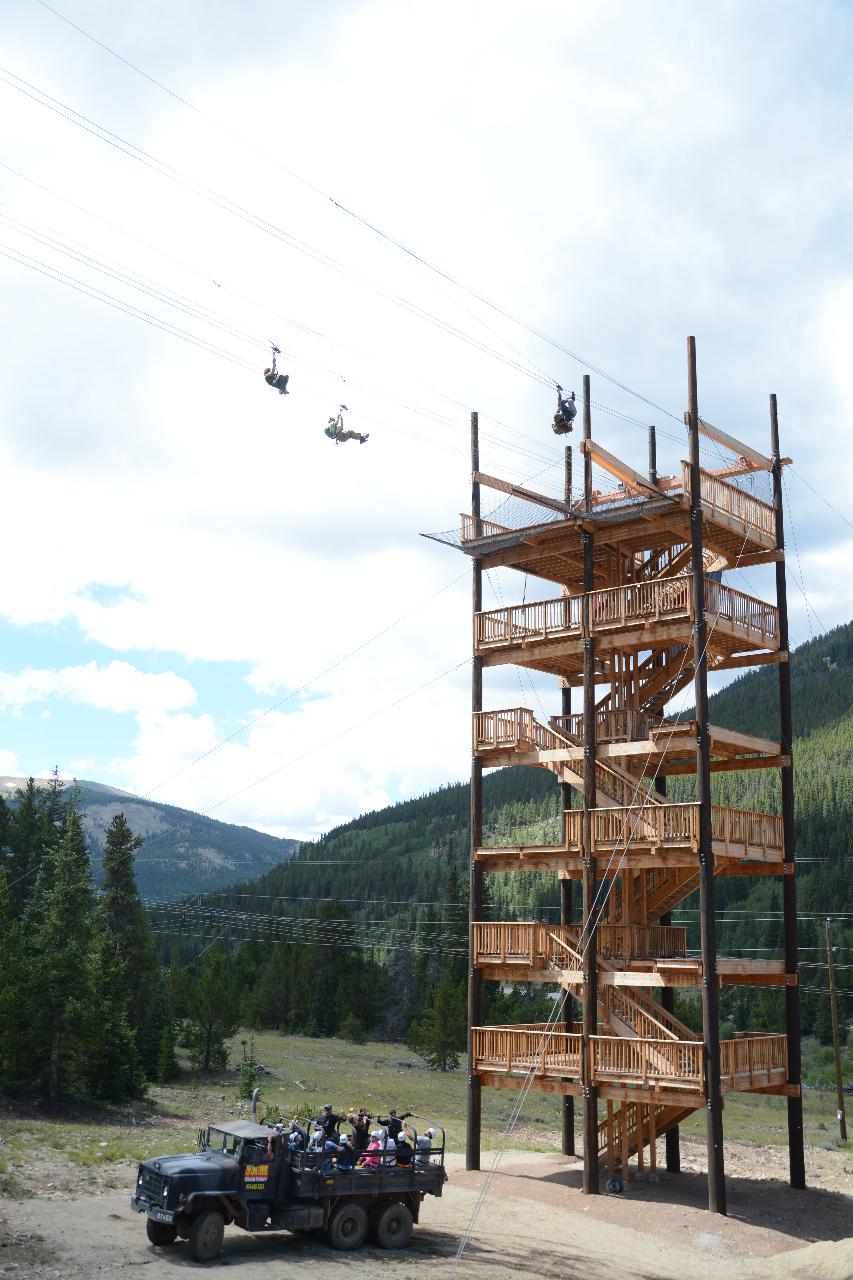 2-HOUR, TOP OF THE ROCKIES ZIP LINE TOUR PLUS LUNCH. SEE OLD GOLD MINING AREAS SURROUNDED BY THE HIGHEST MOUNTAINS IN NORTH AMERICA. Available May 18 to October 15th, Gratuities not included.