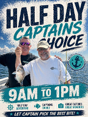 PORT JEFFERSON: HALF DAY 9AM TO 1PM CAPTAINS CHOICE