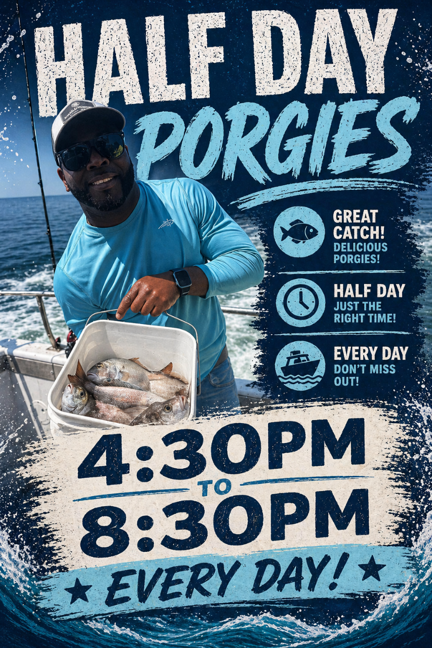 PORT JEFFERSON 4:30PM - 8:30PM PORGY HALF DAY EVERYDAY 