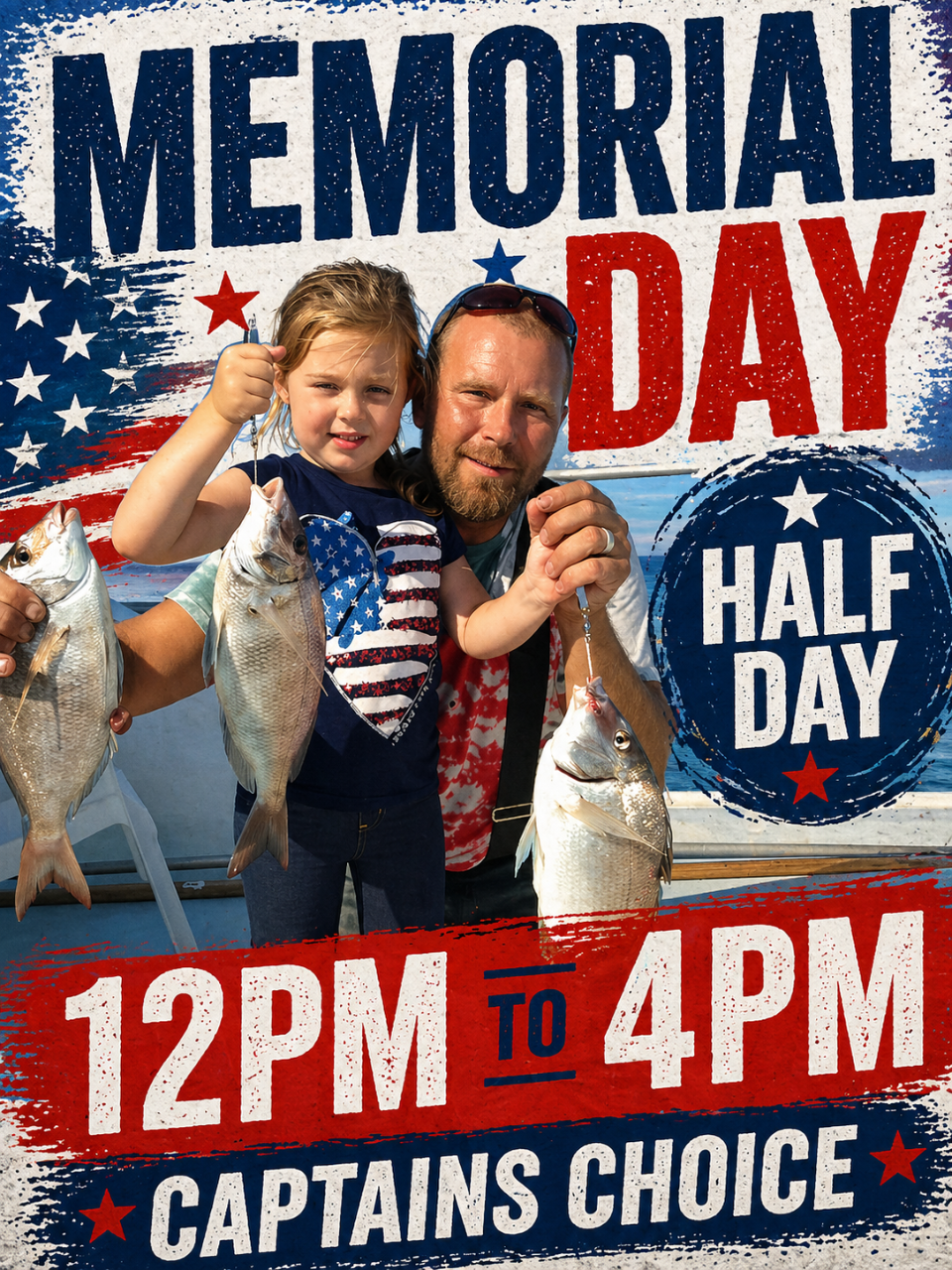PORT JEFFERSON: MEMORIAL DAY 12:00 PM to 4:00 PM HALF-DAY 