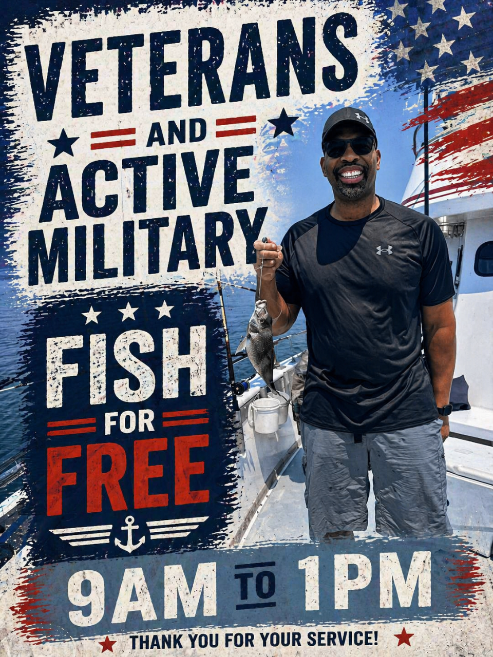 PORT JEFFERSON VETERANS AND ACTIVE MILITARY FISH FREE 9:00 AM -1:00 PM