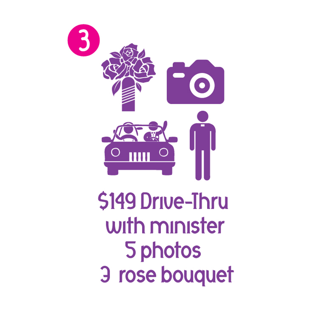 Drive Thru Ceremony: Minister, 5 Photos and 3 Rose Bouquet