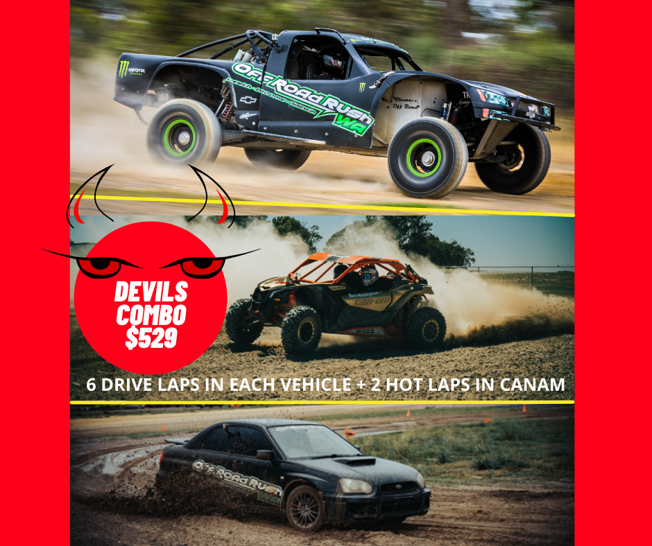 PERTH - DEVILS COMBO 666 -- WRX RALLY 6 DRIVE LAPS + CAN-AM 6 DRIVE LAPS + V8 TROPHY TRUCK 6 DRIVE LAPS + 1 HOT LAP