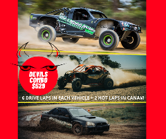 PERTH - DEVILS COMBO 666 -- WRX RALLY 6 DRIVE LAPS + CAN-AM 6 DRIVE LAPS + V8 TROPHY TRUCK 6 DRIVE LAPS + 2 HOT LAPS