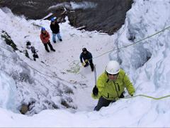 People ice climbing in Nikko, Japan.