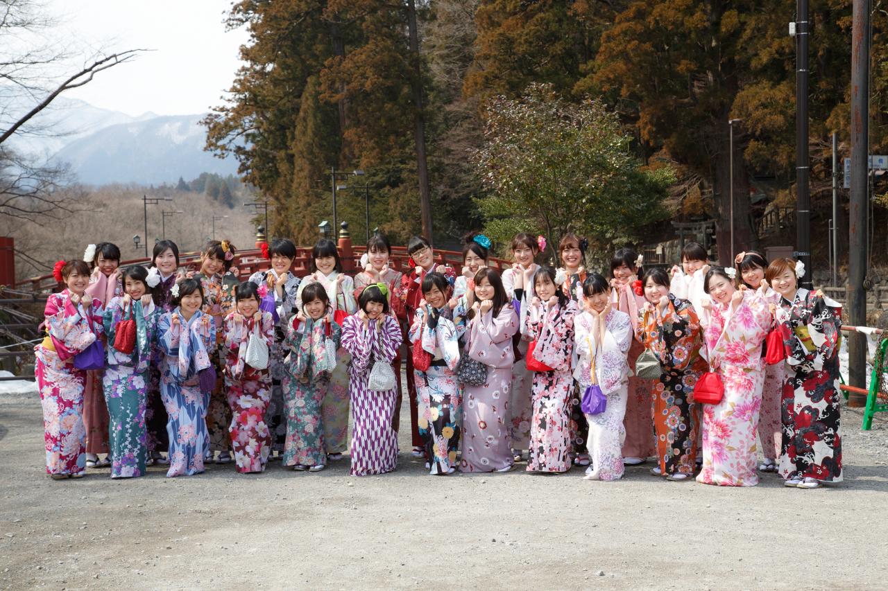 1日着物レンタル体験+世界文化遺産神橋の渡橋券付き