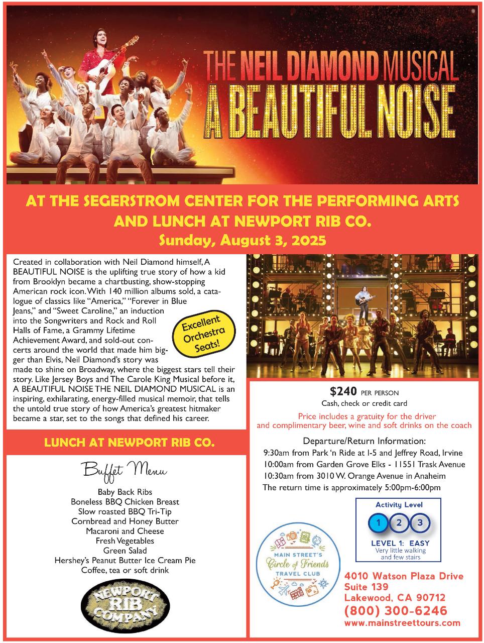 "A Beautiful Noise: The Neil Diamond Musical" with Lunch at Newport Rib Co.