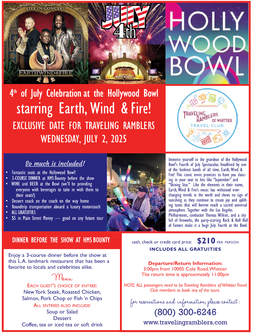 Fourth of July Celebration at the Hollywood Bowl with Earth, Wind & Fire - Traveling Ramblers of Whittier