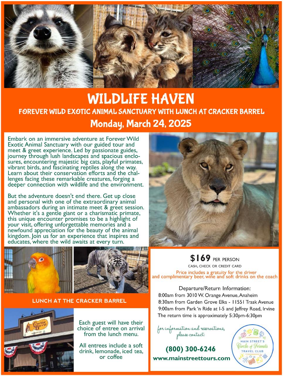 Wildlife Haven - Forever WIld Exotic Animal Santuary and Lunch at Cracker Barrel