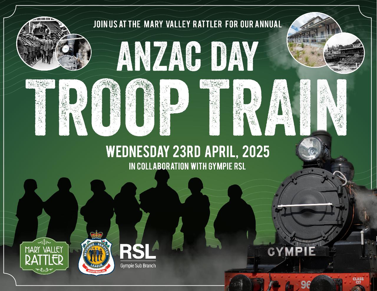 RSL Sub Branch Troop Train - Departs Wednesday 23rd April - Gympie to Amamoor (Return)