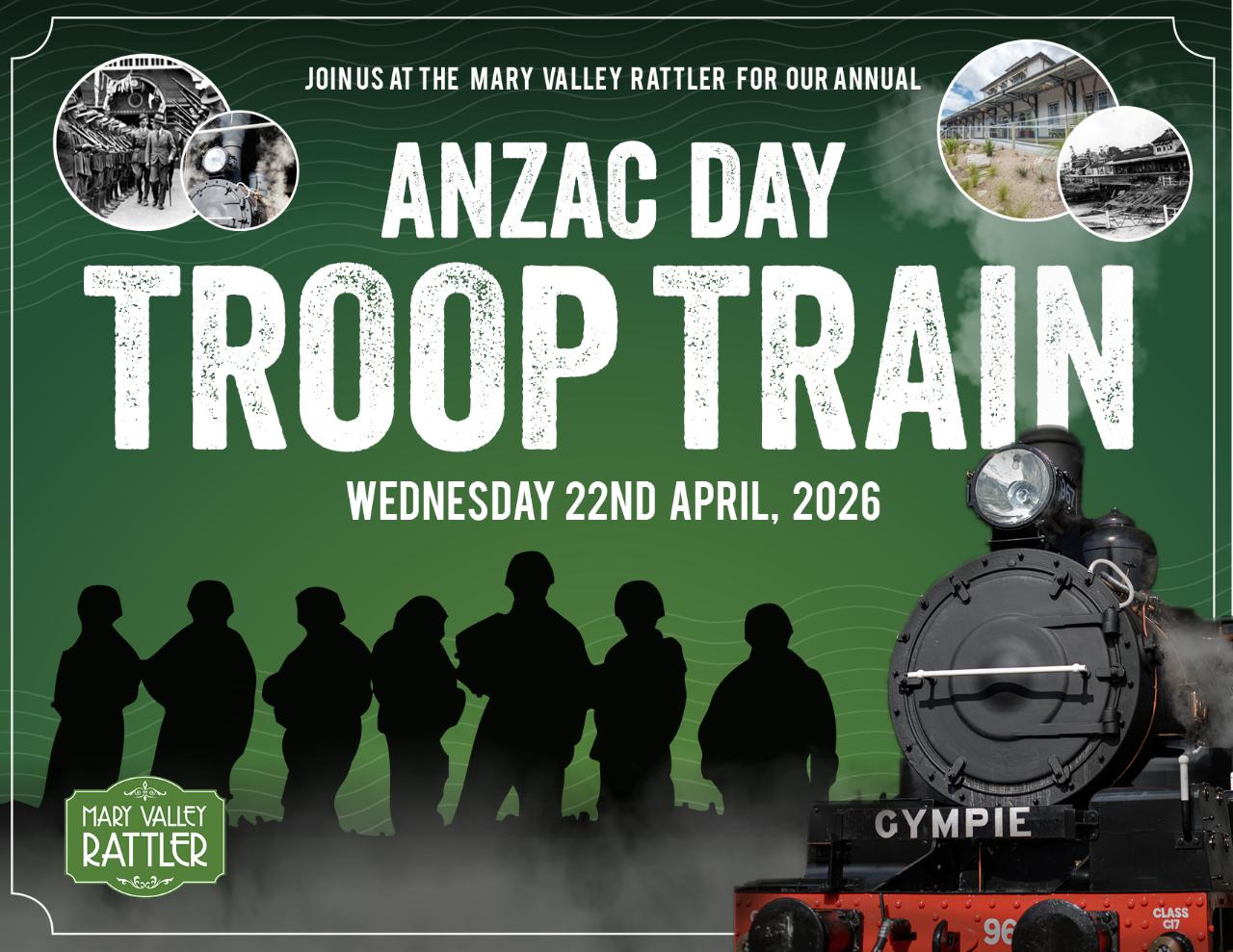 Troop Train - Departs Wednesday 22nd April - Gympie to Amamoor (Return)