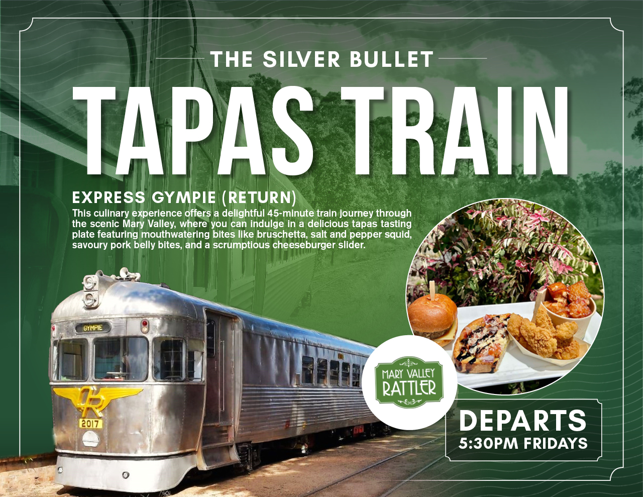 The Tapas Train - Silver Bullet - Departs Fridays in December - Leisurely Ride (Return) 