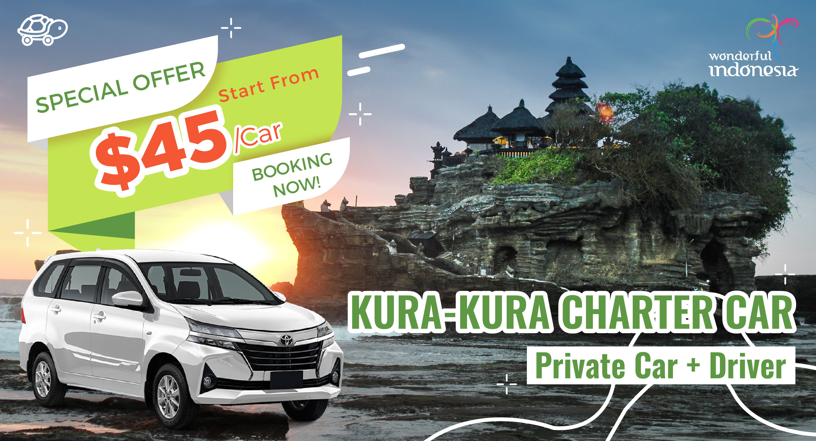 A 6 Hours Charter Car from South Area To Ubud, Uluwatu, Tanah Lot