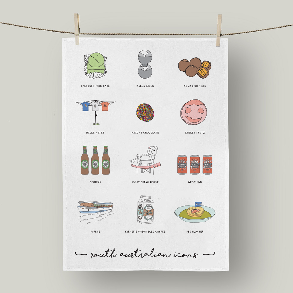 South Aussie Icons Linen Tea Towel