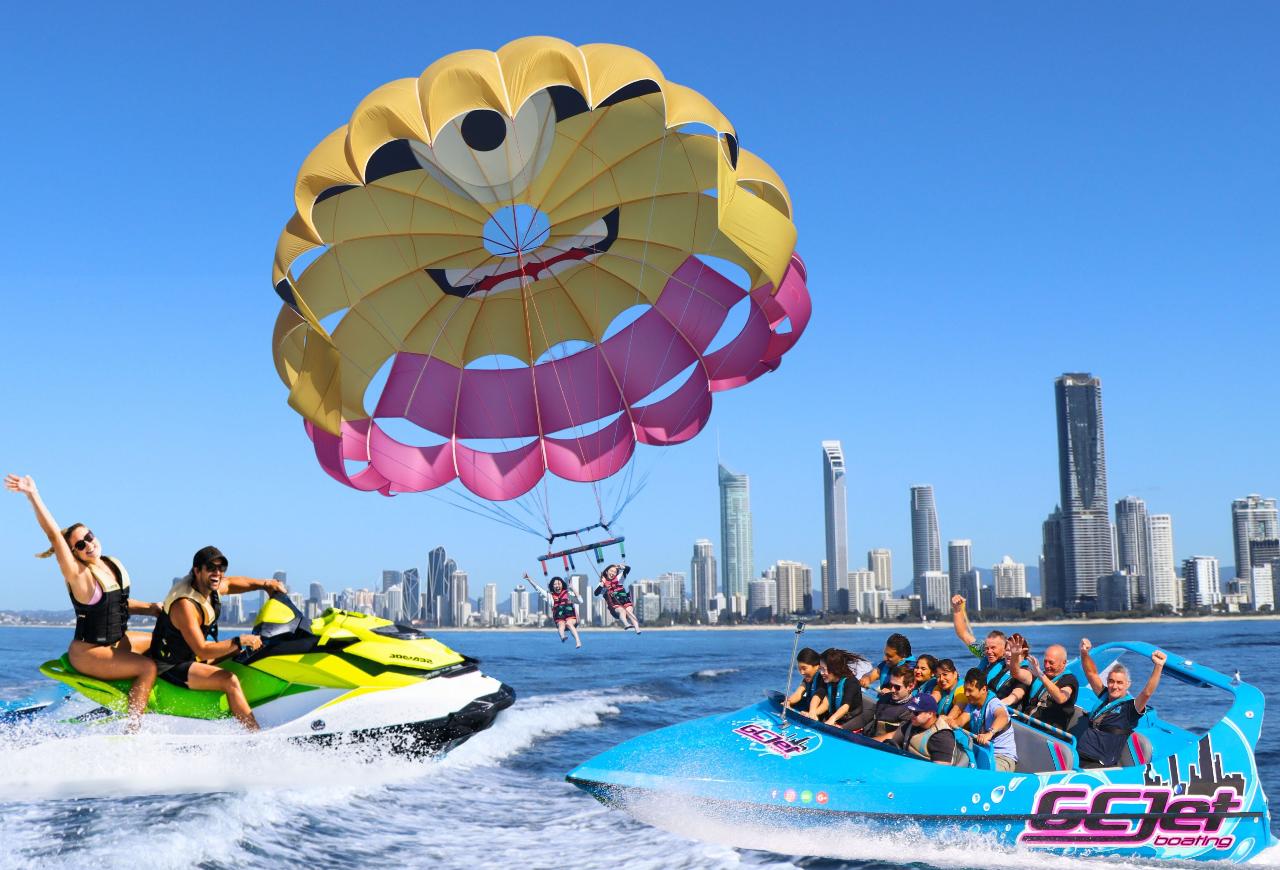 Tandem Parasail + Jet Boat + 30 Minute Jetski Safari - For 2